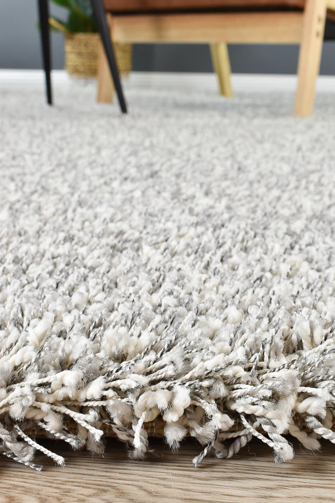 שטיח בלגי דגם שאגי שעיר משולב אפור לבן : image 2